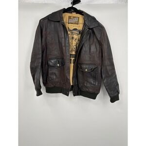 GIACCA Men's Brown Leather Bomber Jacket Flight Air Command Graphic Lined Size M
